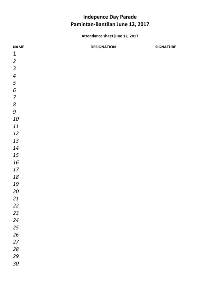 Independence Day Parade Attendance Sheet | PDF