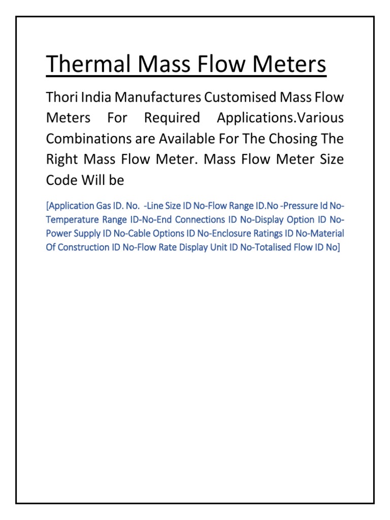 V1.1 Sizing Thermal Mass Flow Meter Sizing PDF Flow Measurement