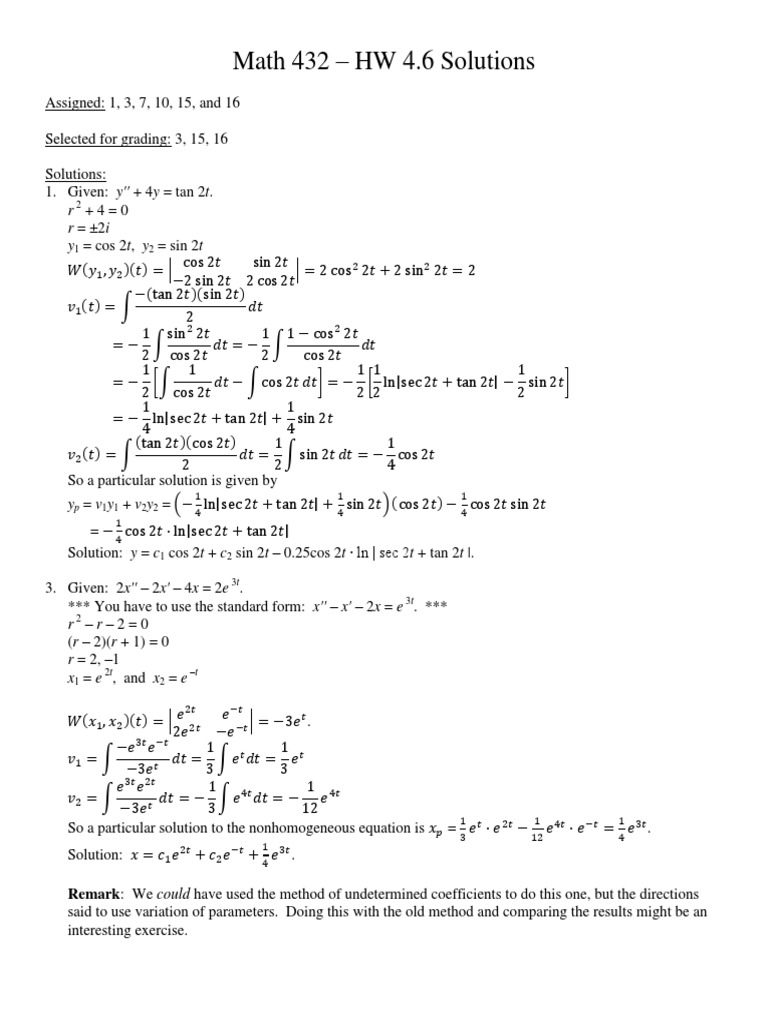 Variation of Parameters PDF | PDF | Rates | Differential Equations