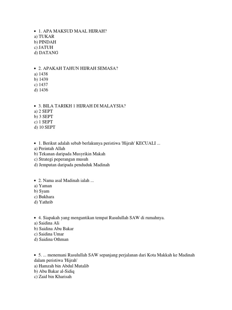 Kuiz Maal Hijrah Pdf