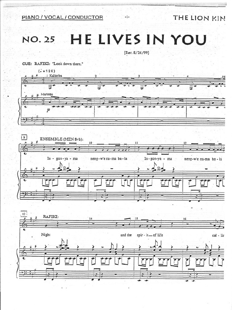 The Lion King (Musical) He Lives in YouSheetMusicDownload PDF PDF