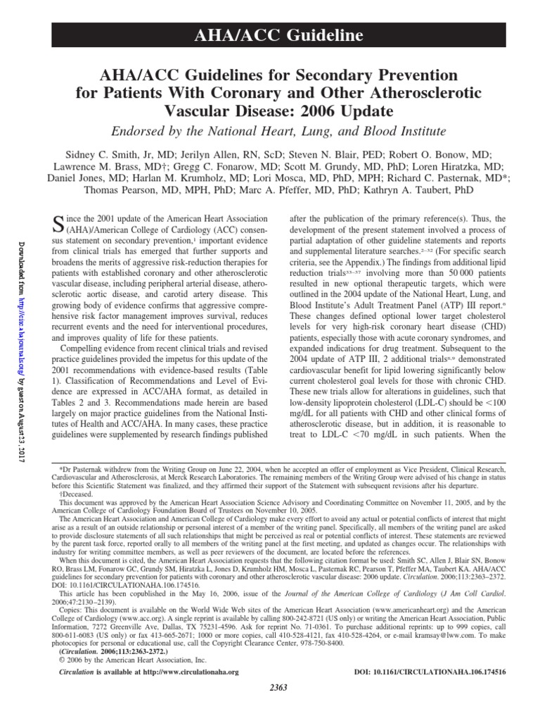 AHA/ACC Guidelines For Secondary Prevention For Patients With Coronary ...