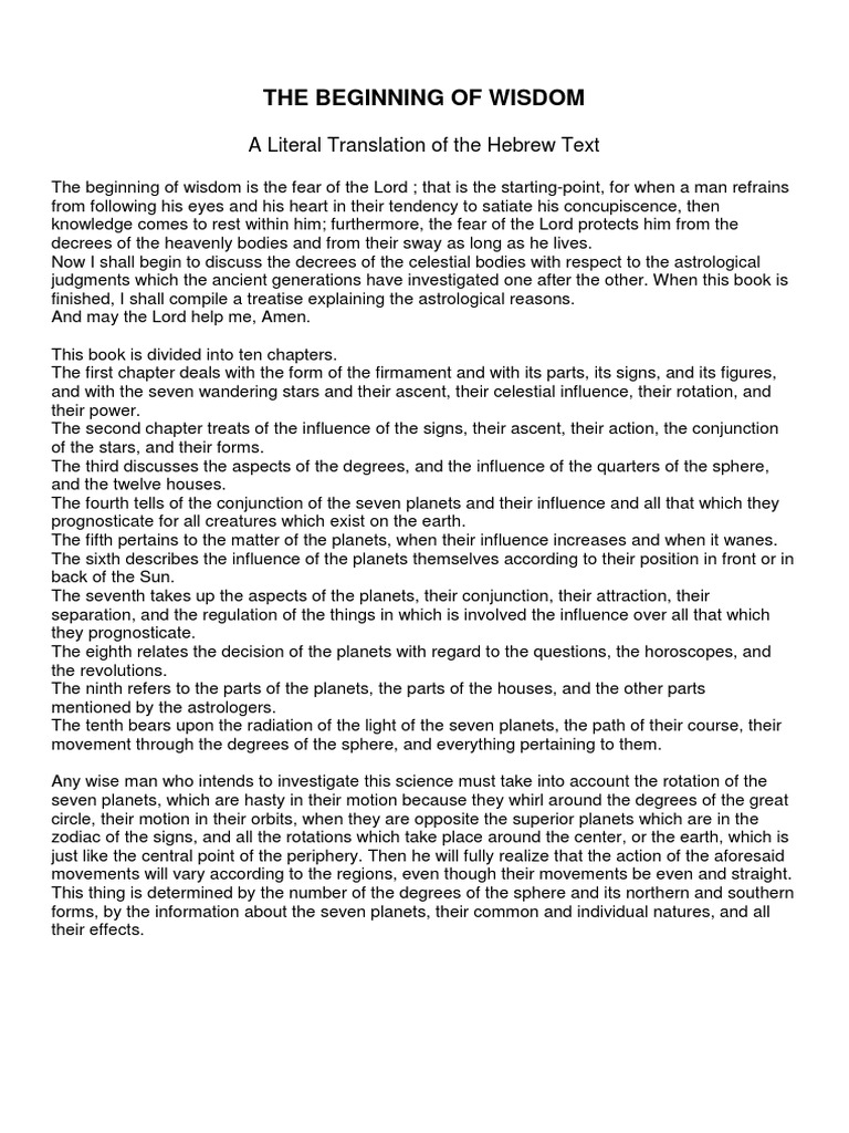 Abraham Ibn Ezra - The Book of The Wisdom | PDF | Astrology