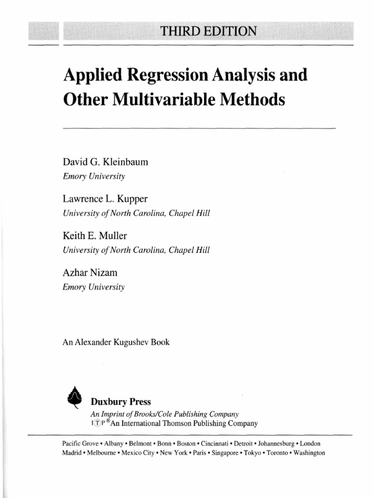 Kleinbaum Applied Regression Analysis And Other Multivariable Methods 3 Ed Pdf Analysis Of Variance Regression Analysis