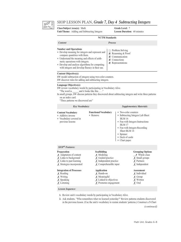 Echevarria_math_Ch7_SIOP_Lesson_Plan_Grade_7_Day_4.pdf Subtraction