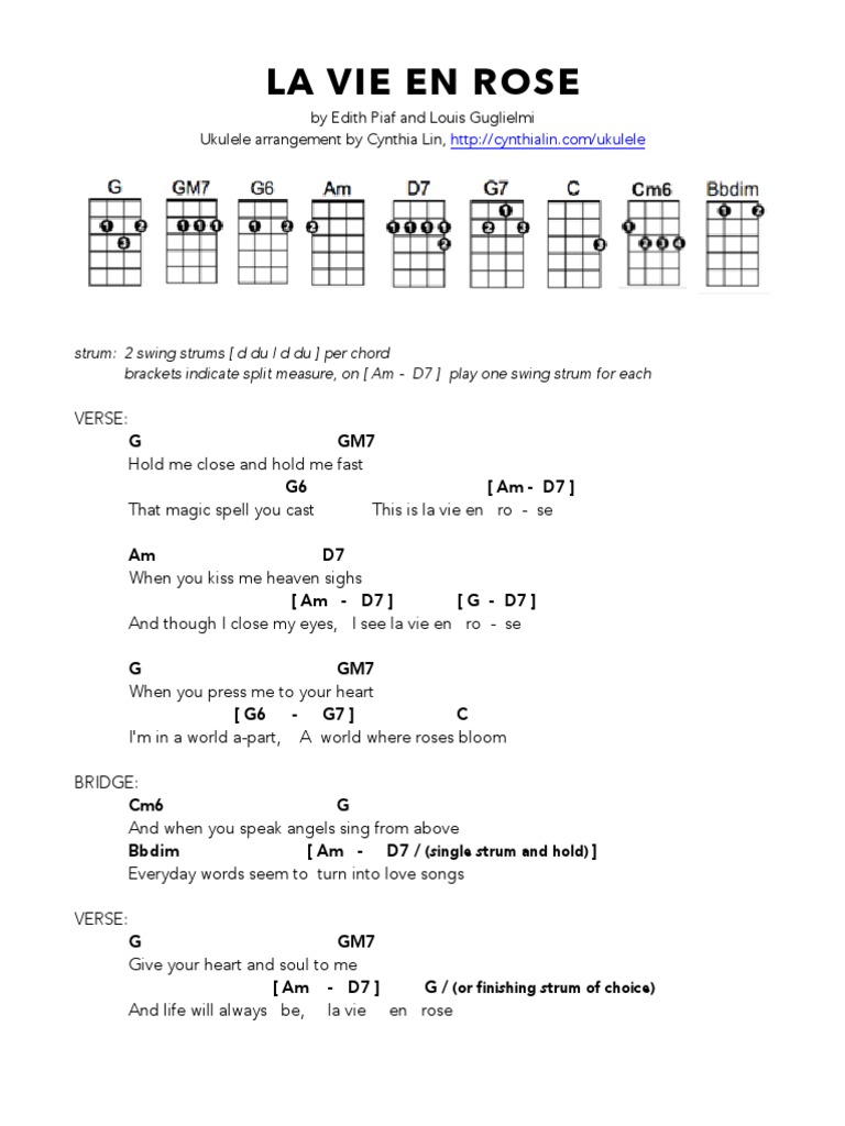La Vie En Rose Ukulele Chord Chart Pdf