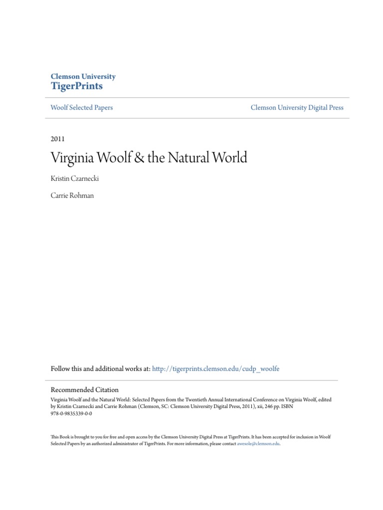 Virginia Woolf and The Natural World Book PDF Ecofeminism Virginia Woolf