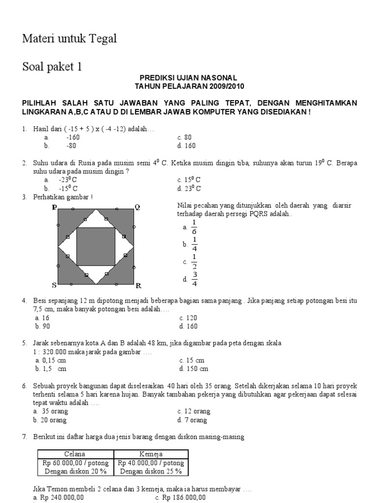 Prediksi 10 Paket Soal Matematika