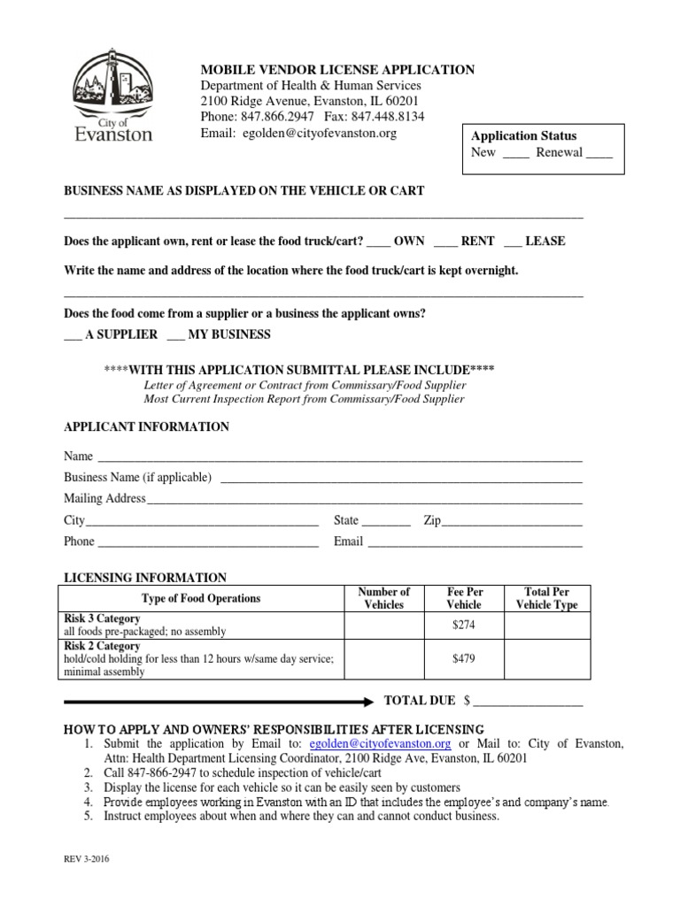 Mobile Food Vendor License Application PDF Lease Industries