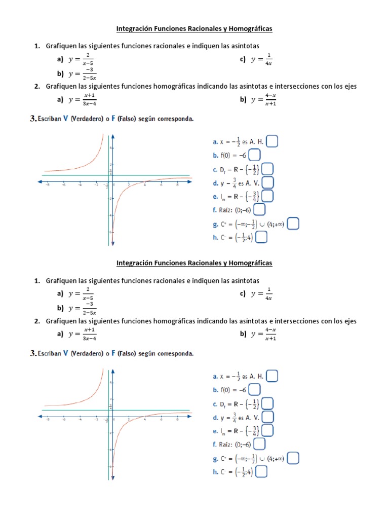 Hoja De Trabajo Para Graficar Funciones Racionales