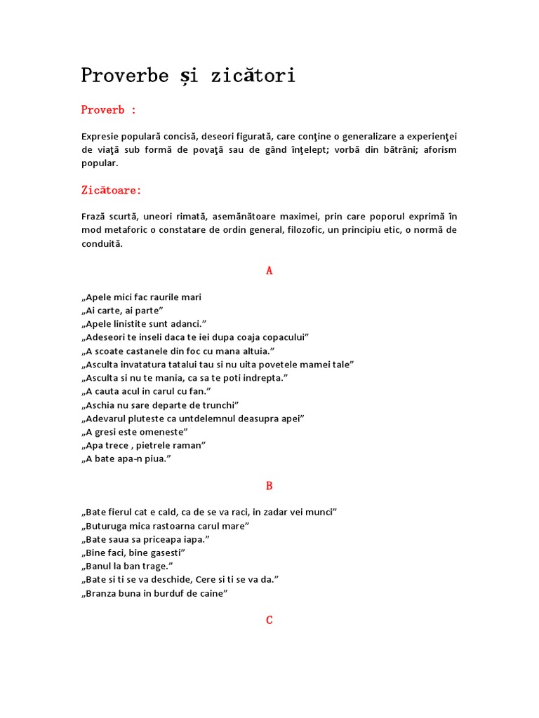 Proverbe È™i ZicÄƒtori