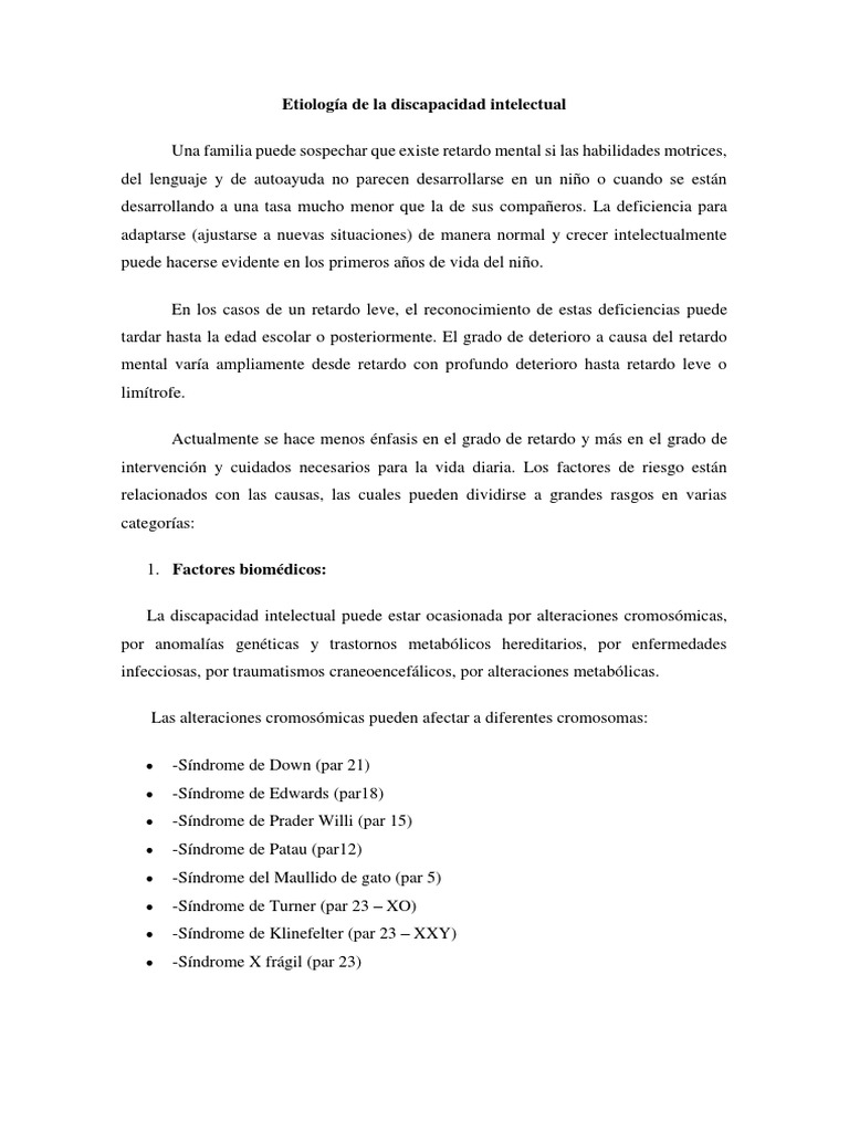 Etiología de La Discapacidad Intelectual | PDF | Discapacidad ...
