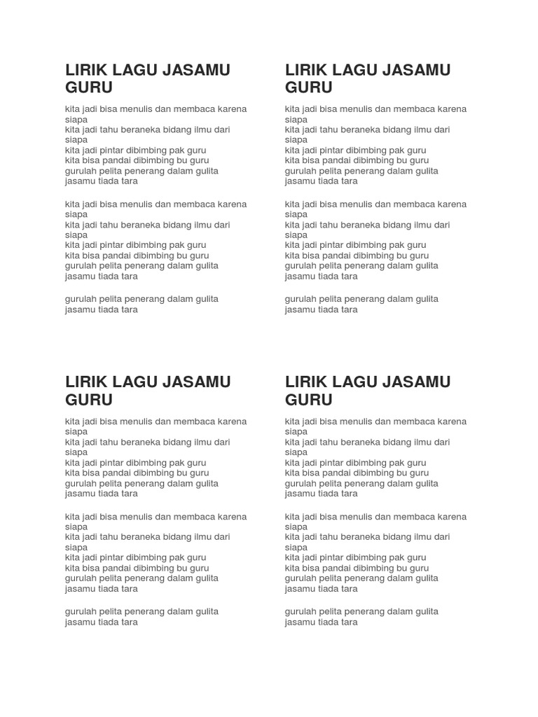 Lirik Lagu Jasamu Guru