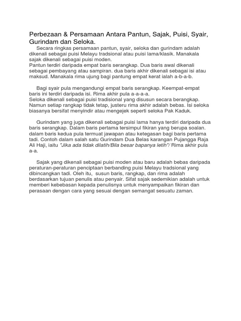 Perbezaan Puisi Pdf