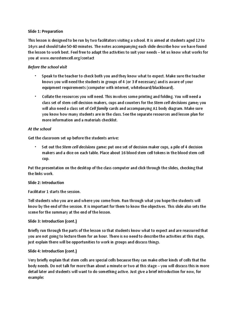 Lesson 2 - Stem Cells PPT Notes | PDF | Embryonic Stem Cell | Stem Cell