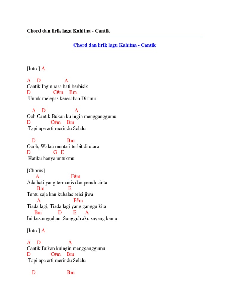 Chord Dan Lirik Lagu Kahitna Cantik