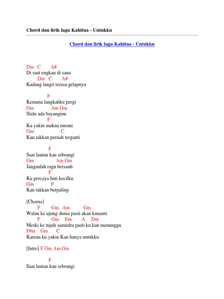 Chord Dan Lirik Lagu Kahitna Untukku