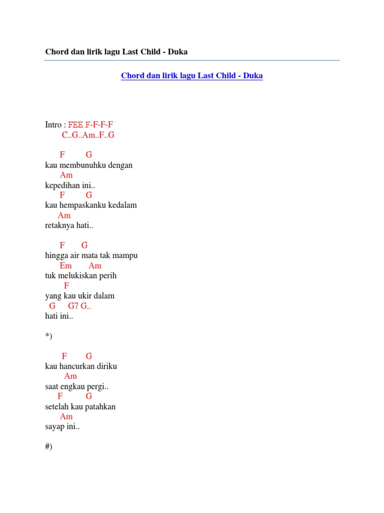 Chord Dan Lirik Lagu Last Child Duka