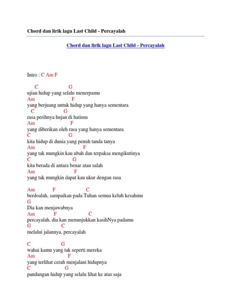 Chord Dan Lirik Lagu Last Child Percayalah