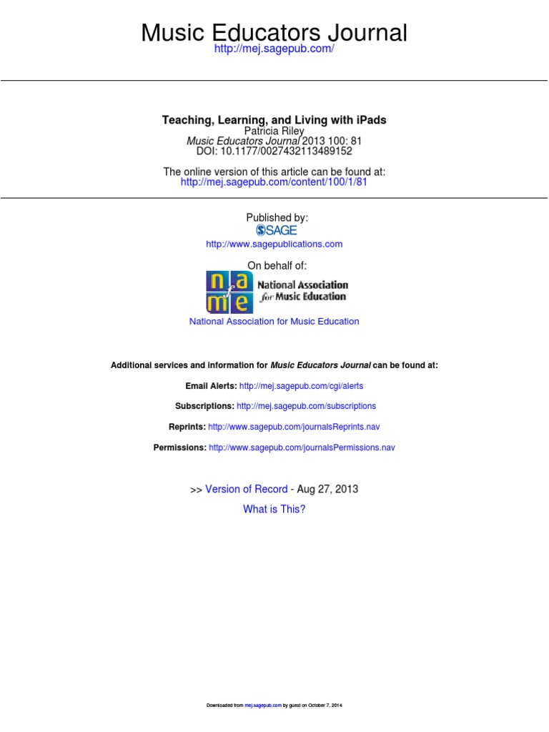 Music Educators Journal 2013 Riley 81 6 PDF PDF Music Education