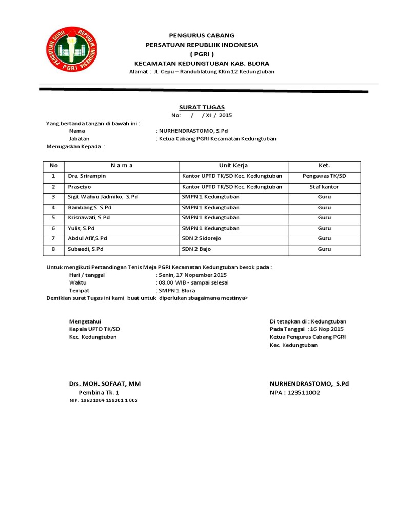 Surat Tugas Pgri