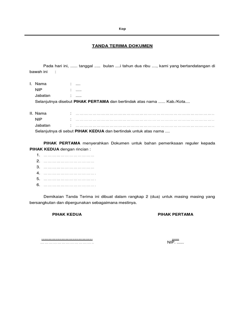 Contoh Tanda Terima Dokumen Pemeriksaan Docx