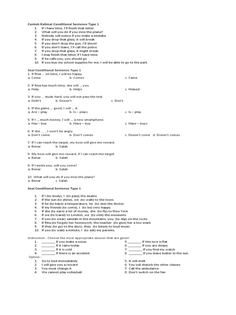 Soal Conditional Sentence Type 1 Personal Growth