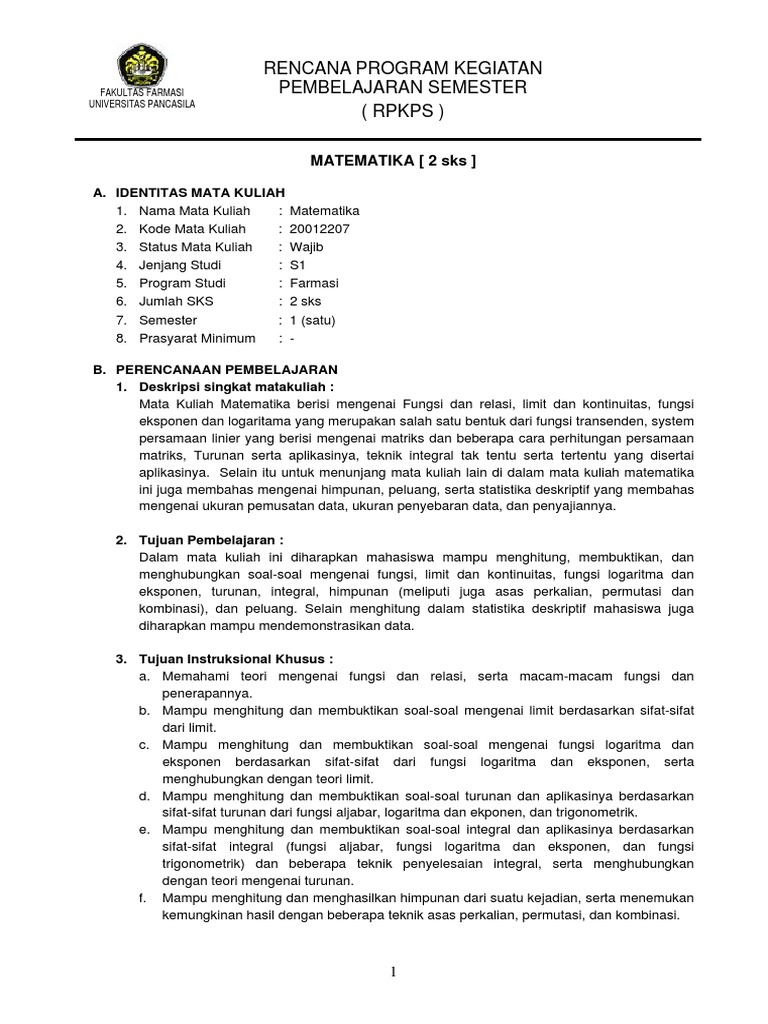273564359 Rps Matematika Farmasi Pdf