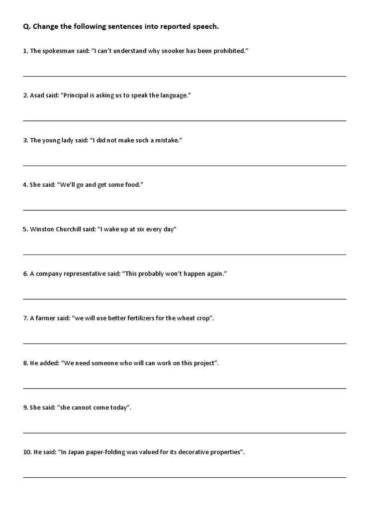 direct speech test pdf