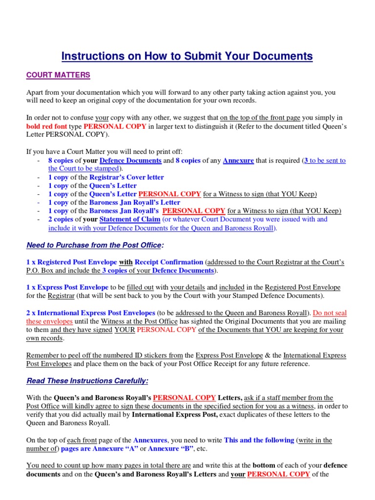 Mailing Instructions for Court Documents | PDF | United States Postal ...