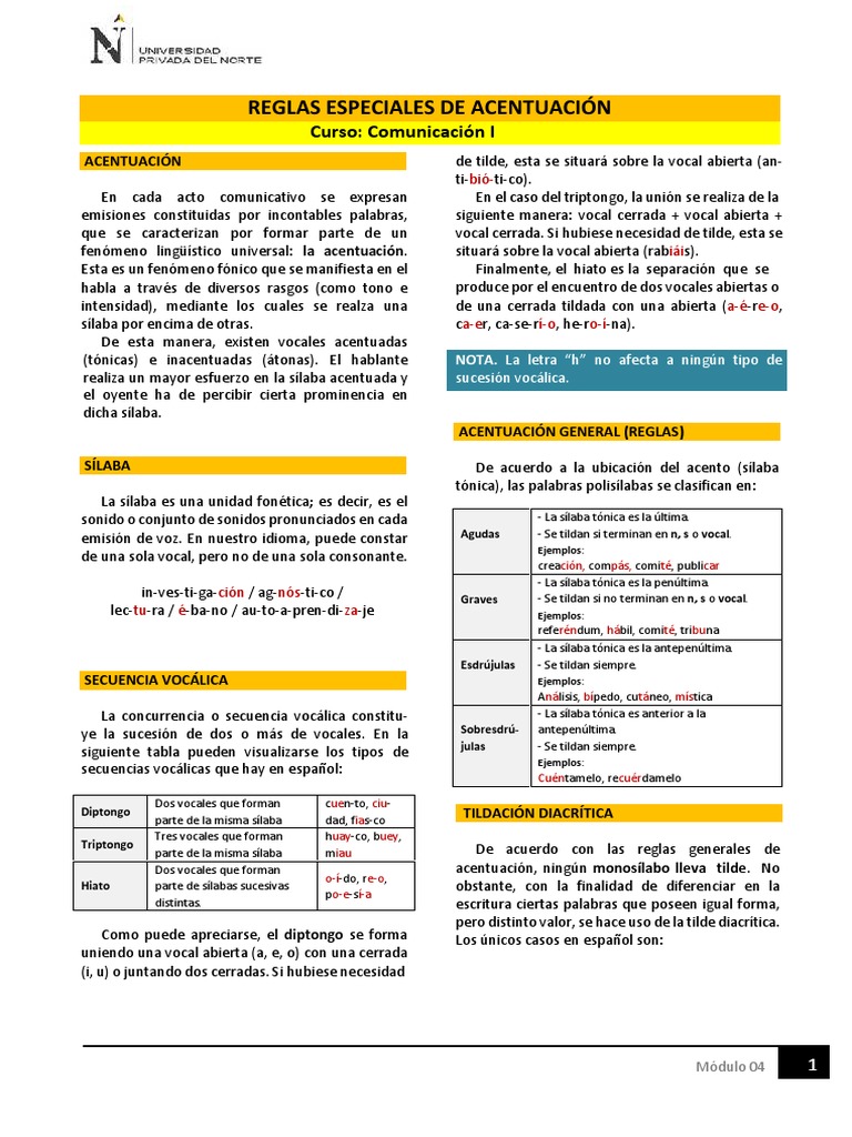 Lectura Módulo 04 - Reglas de Acentuación | PDF | Vocal | Sílaba