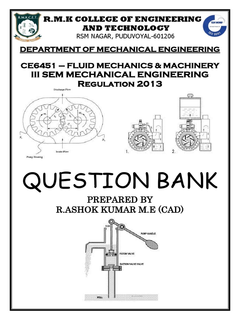 Fluid Mechanics & Machinery Notes With Question Bank and Two Mark