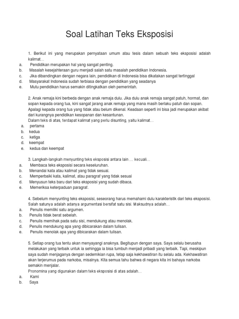 Soal Latihan Teks Eksposisi