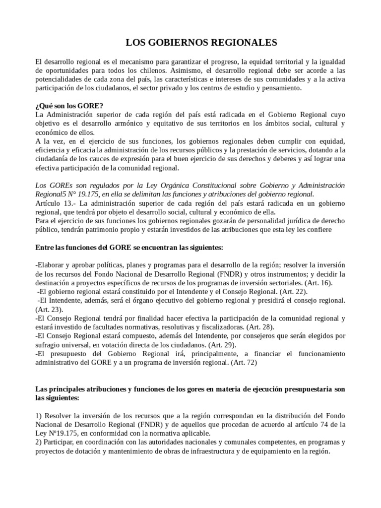 Los Gobiernos Regionales PDF | PDF | Presupuesto | Gobierno