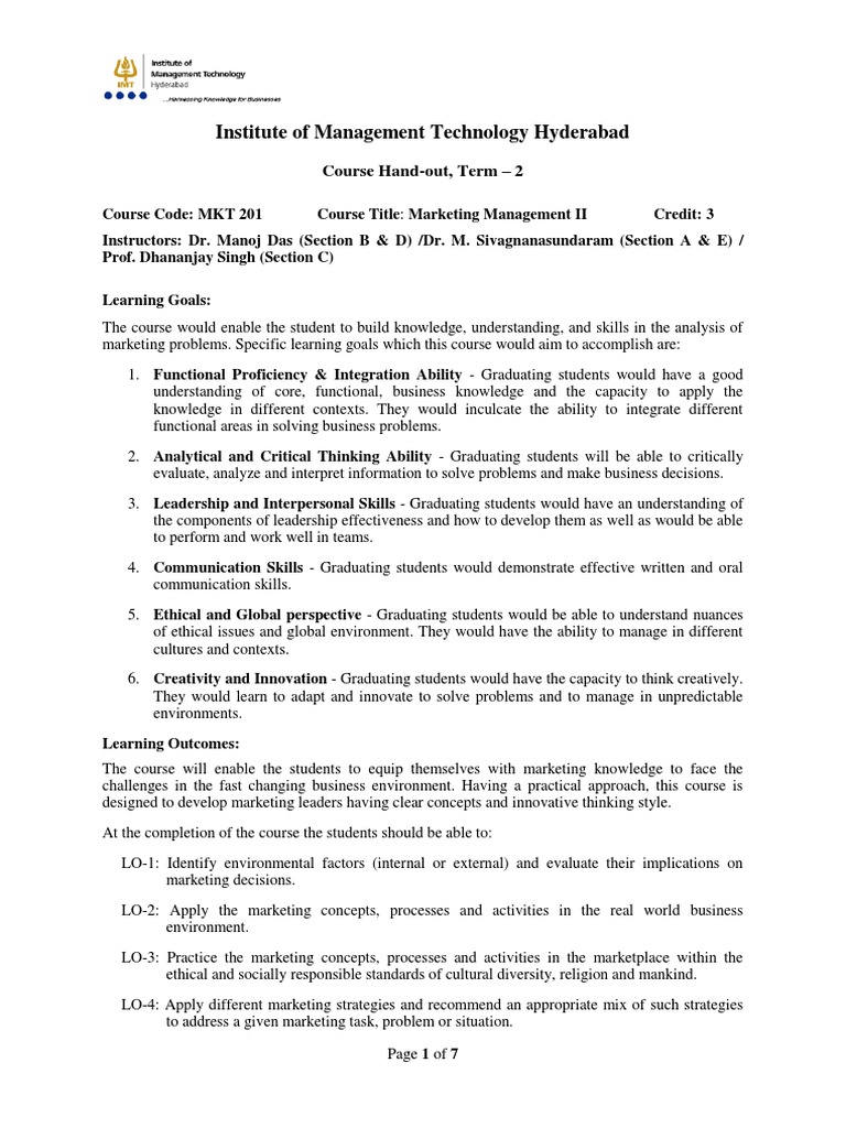 Marketing Management II Course Overview | PDF | Strategic Management ...