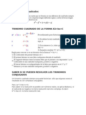 Diferencia De Cuadrados Trinomio Cuadrado De La Forma X2 Bx C