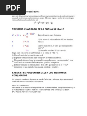 Diferencia De Cuadrados Trinomio Cuadrado De La Forma X2 Bx C