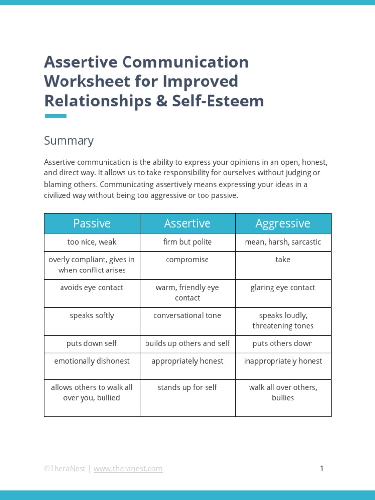 Assertive Communication Worksheet PDF | PDF