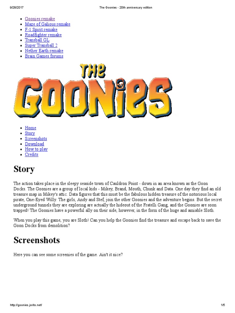 The Goonies th Anniversary Edition How To Play Pdf Pdf System Software Software