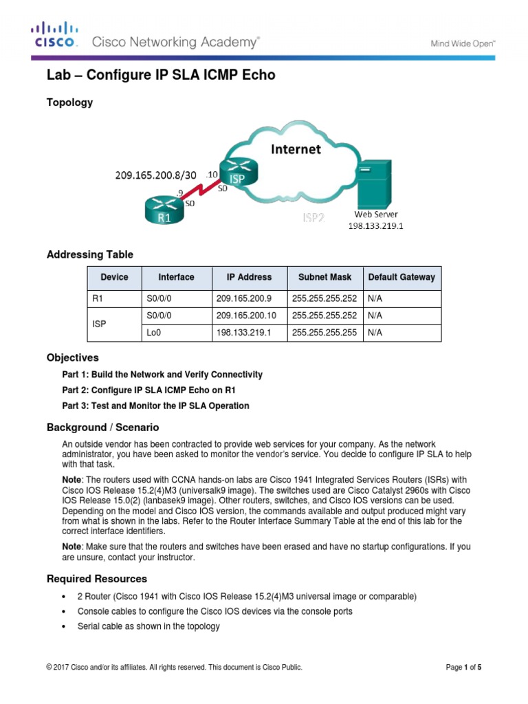8.2.1.5 Lab - Configure IP SLA ICMP Echo | PDF | Ip Address | Router ...