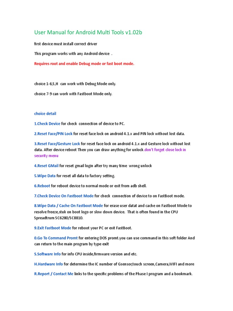 Android Multi Tools v1.02b user manual PDF