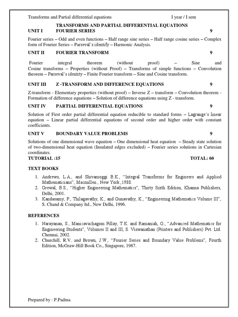 Engineering Mathematics Iii Fourier Series Fourier Transform