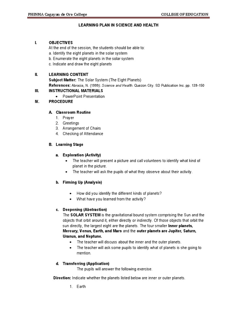 Learning Plan: The Solar System | PDF | Solar System | Planets