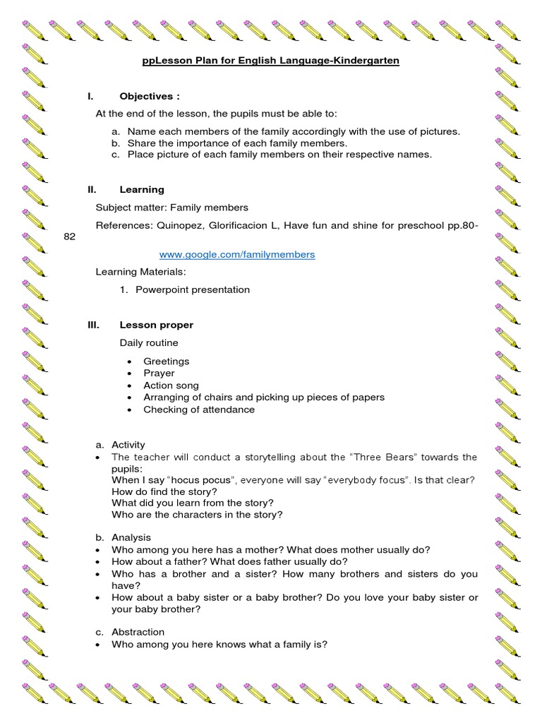Family Members Lesson Plan for Kids | PDF | Lesson Plan | Teaching And ...