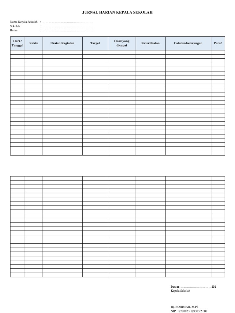Jurnal Harian Kepala Sekolah