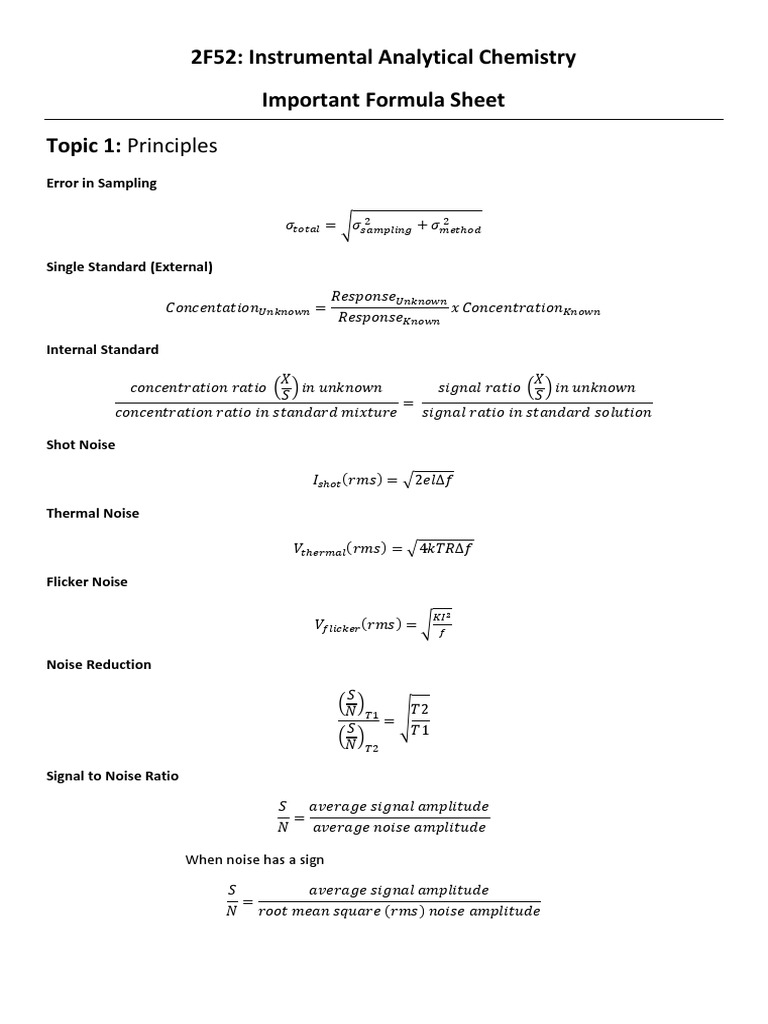 formula_sheet.pdf | Analytical Chemistry | Physical Chemistry