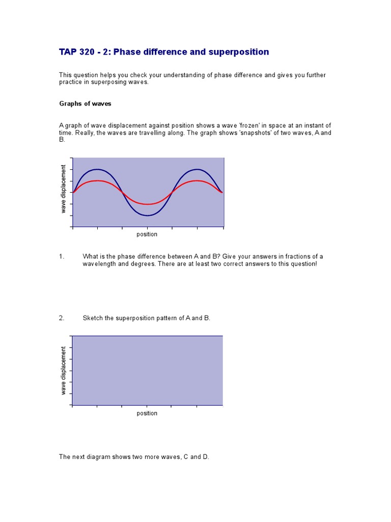 TAP 320 - 2: Phase Difference and Superposition: Graphs of Waves | PDF ...