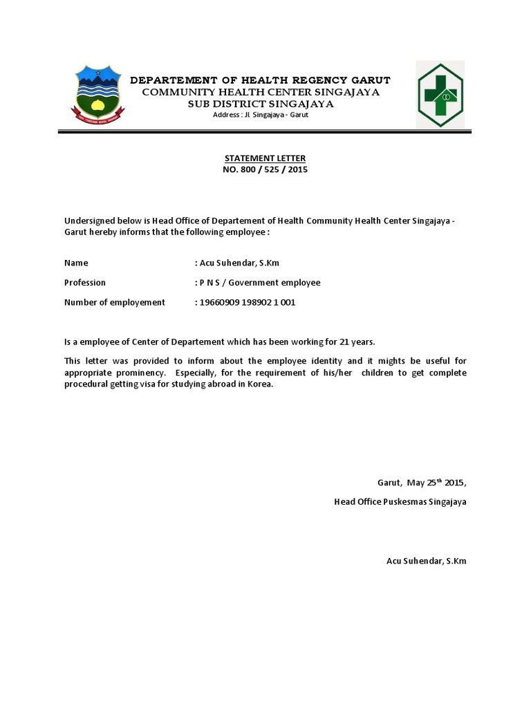 Employee Statement for Visa Application | PDF | Immigration Law | Wellness