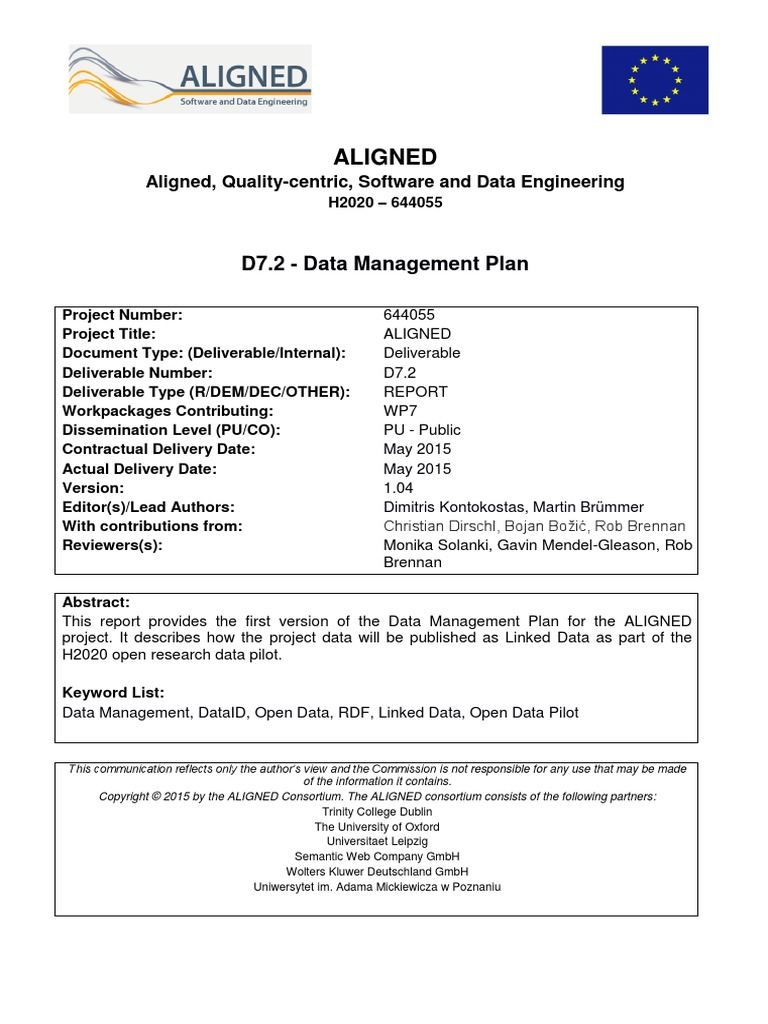 D7.2 Data Managment Plan v1.04 | PDF | Metadata | Resource Description ...
