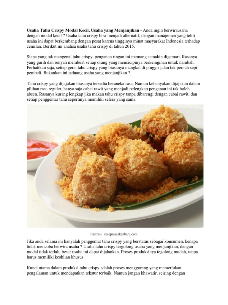 Usaha Tahu Crispy Modal Kecil